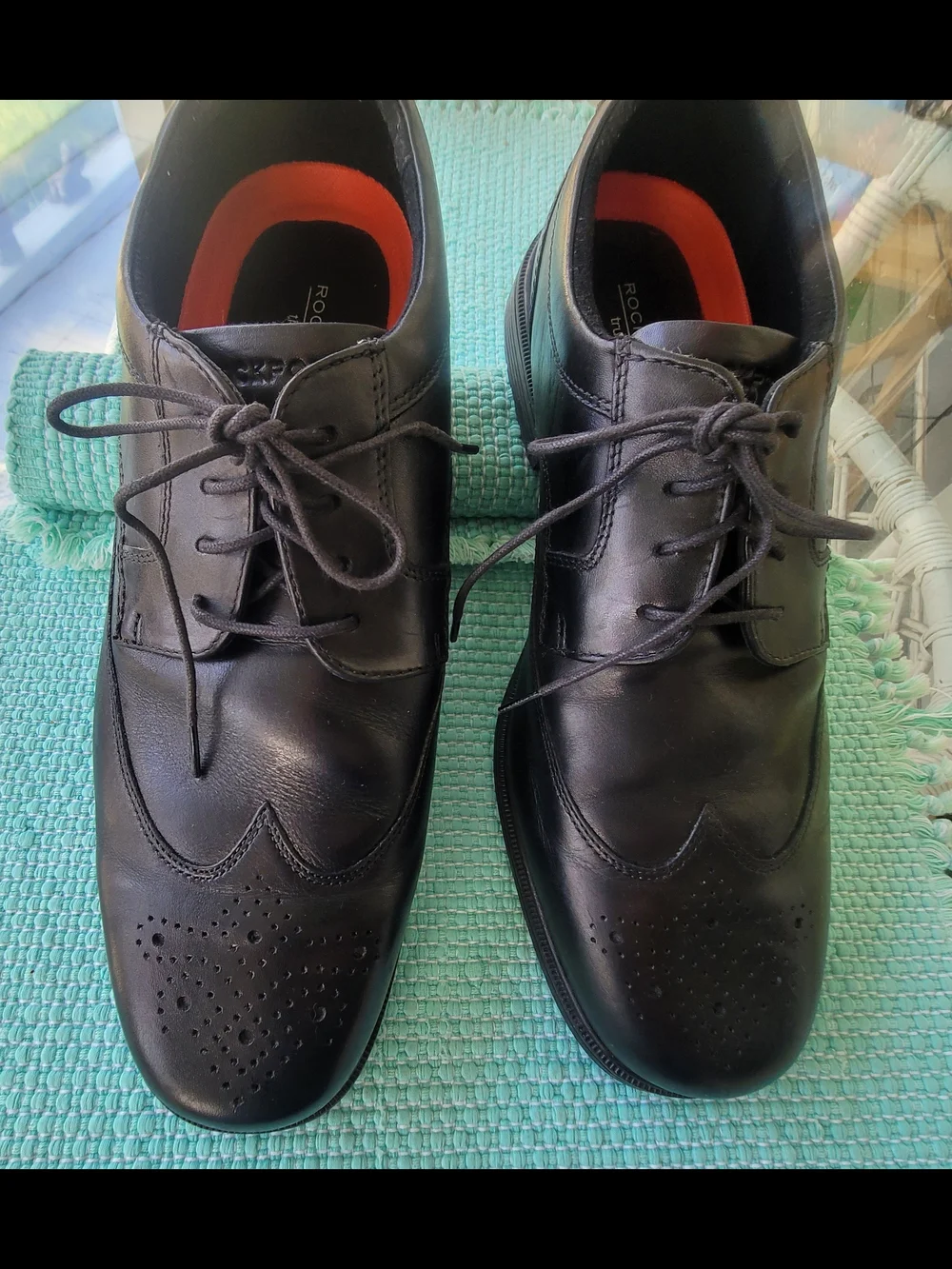 Men's Black Rockport Trutech Skid Resistant Black Leather Wingtip Shoes Size 13